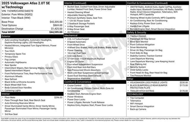 2025 Volkswagen Atlas 2.0T SE w/Technology