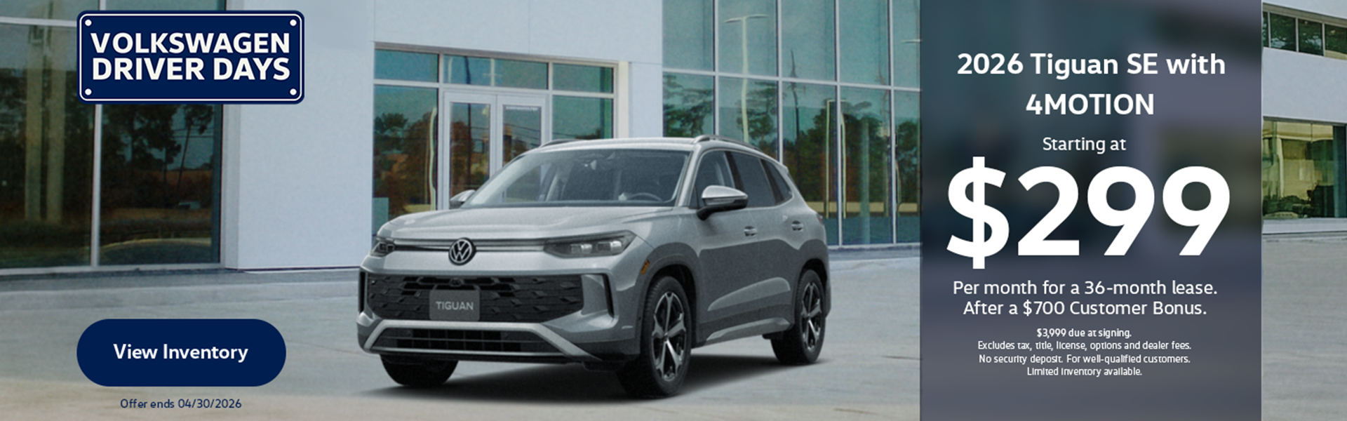 Tiguan $299/36 after $700CB