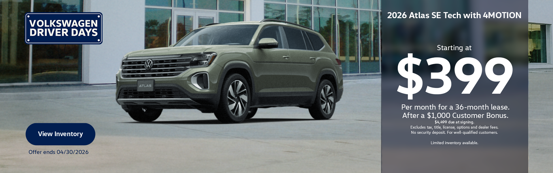 Atlas $399/36 after $1,000CB